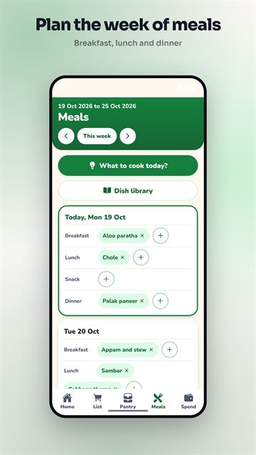 Kitchen Book: weekly meal plan screen